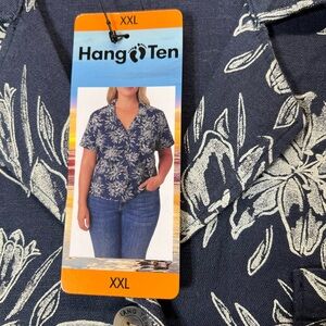 Hang Ten Blue Shirt with White Floral Design